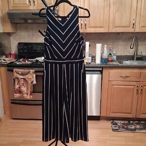 Jessica Howard Navy and White Chevron Jumpsuit